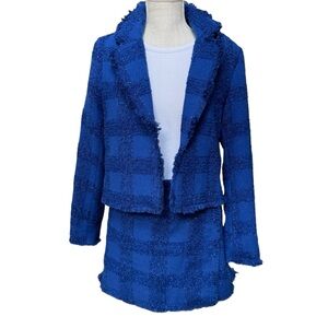 House of Harlow 1960‎ Womens 2pc Blue Wool Tweed Blazer & Skirt(Skort) Set Sz. M